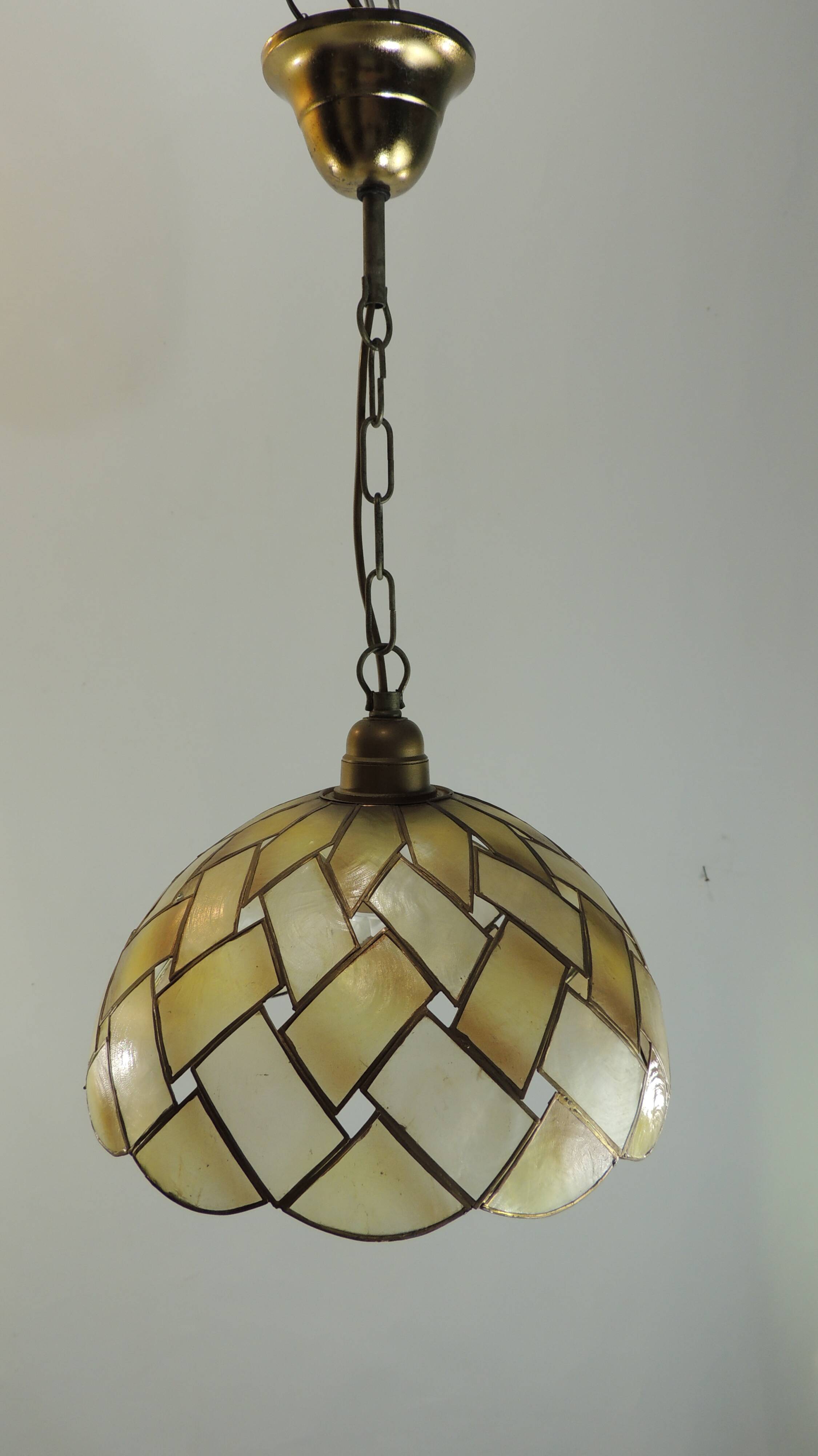Vintage Capiz Shell Pendant Lamp – Woven Mother of Pearl Shade,