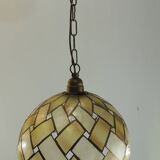 Vintage Capiz Shell Pendant Lamp – Woven Mother of Pearl Shade,