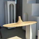 Large suspension, rattan luminaire in hat shape D:80cm