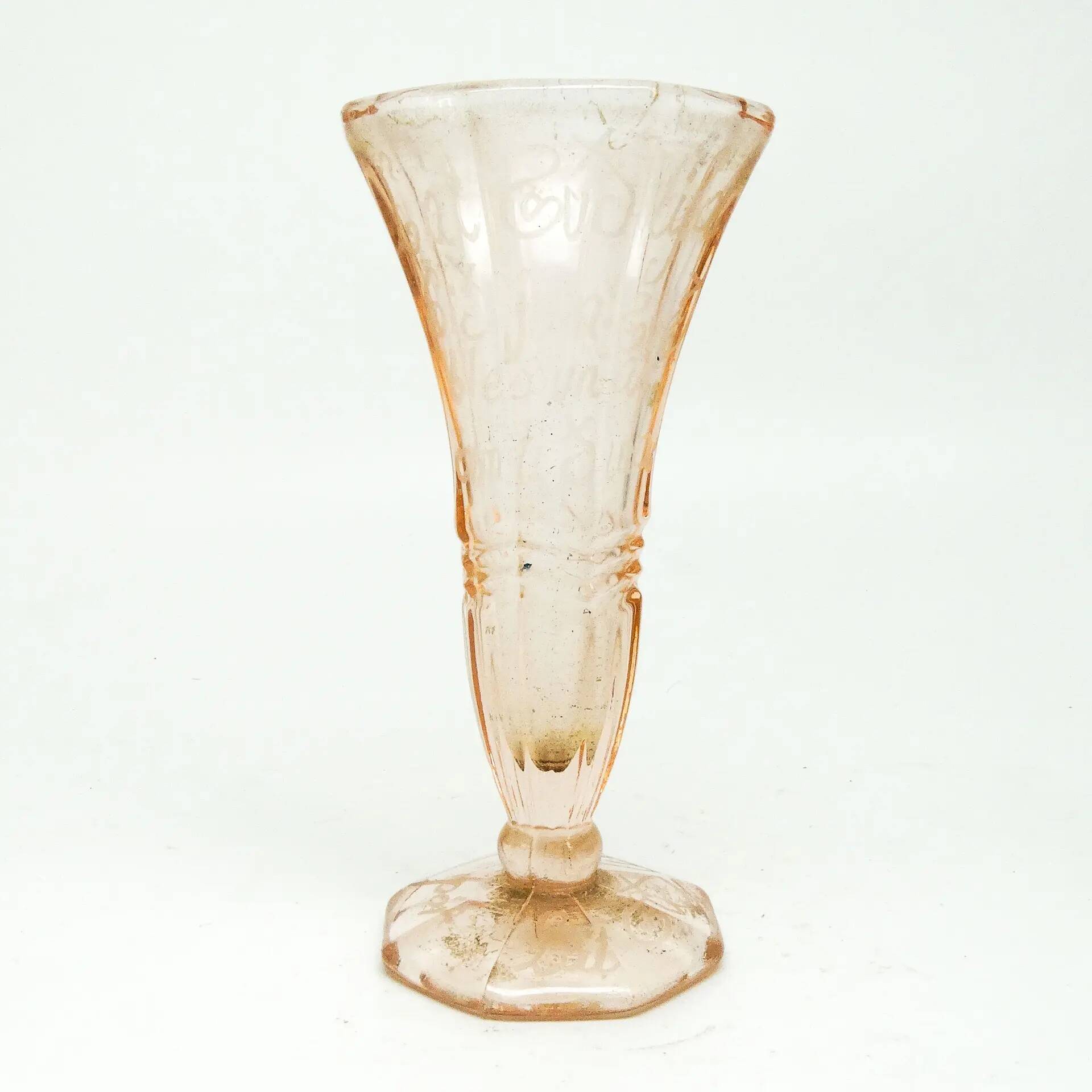 Art Deco vase, pressed rosé glass, Sweden, 1960s