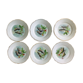 Lot de six assiettes motif poisson