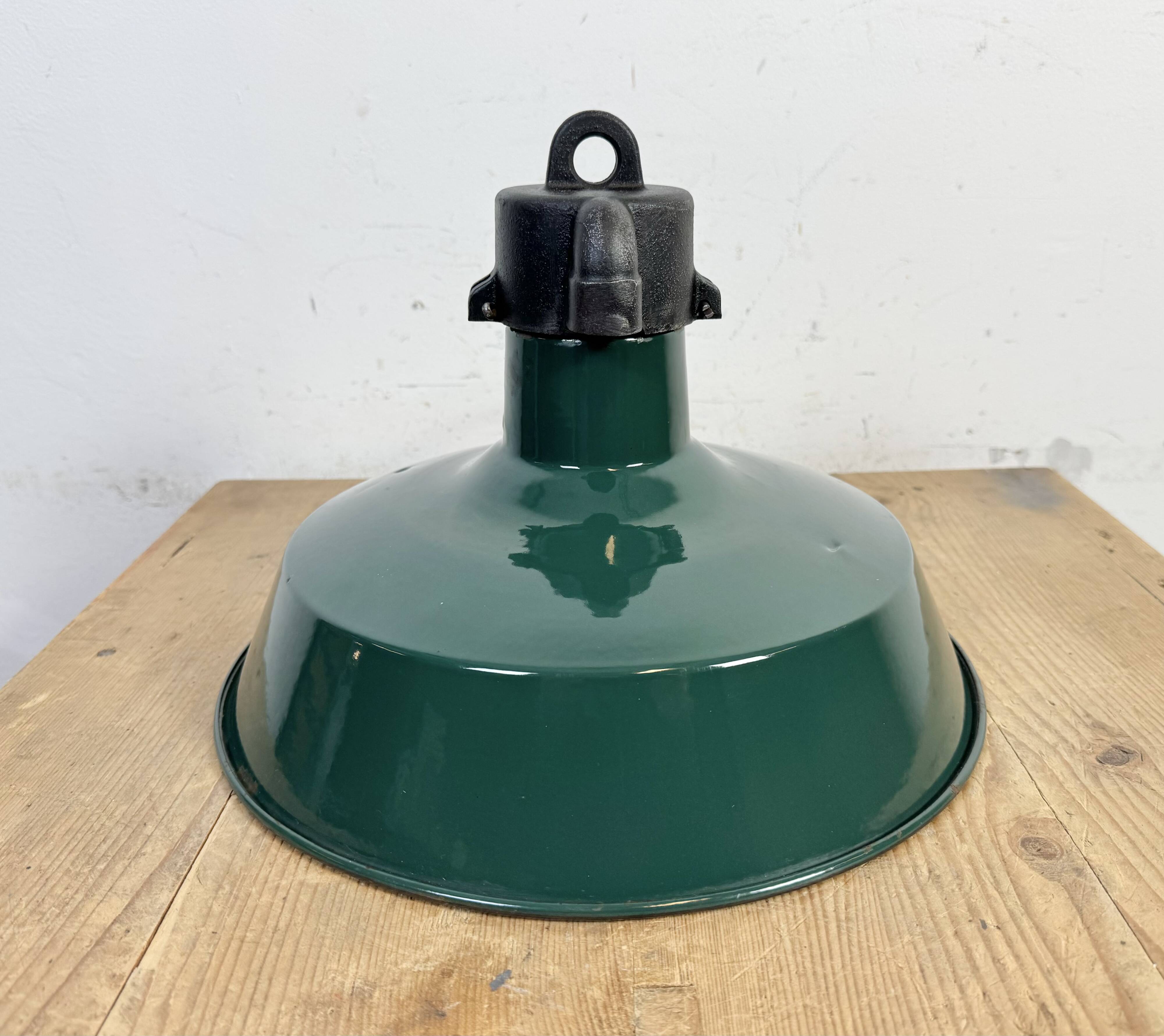 Industrial French Dark Green Enamel Factory Pendant Lamp, 1960s