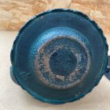 Antique japanese green cast iron teapot flower decor + vintage stand