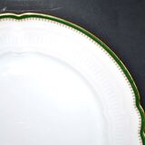 LIMOGES 2 round dishes antique chantournés in Green Gold edging porcelain "Aux Lions de Faïence Paris"