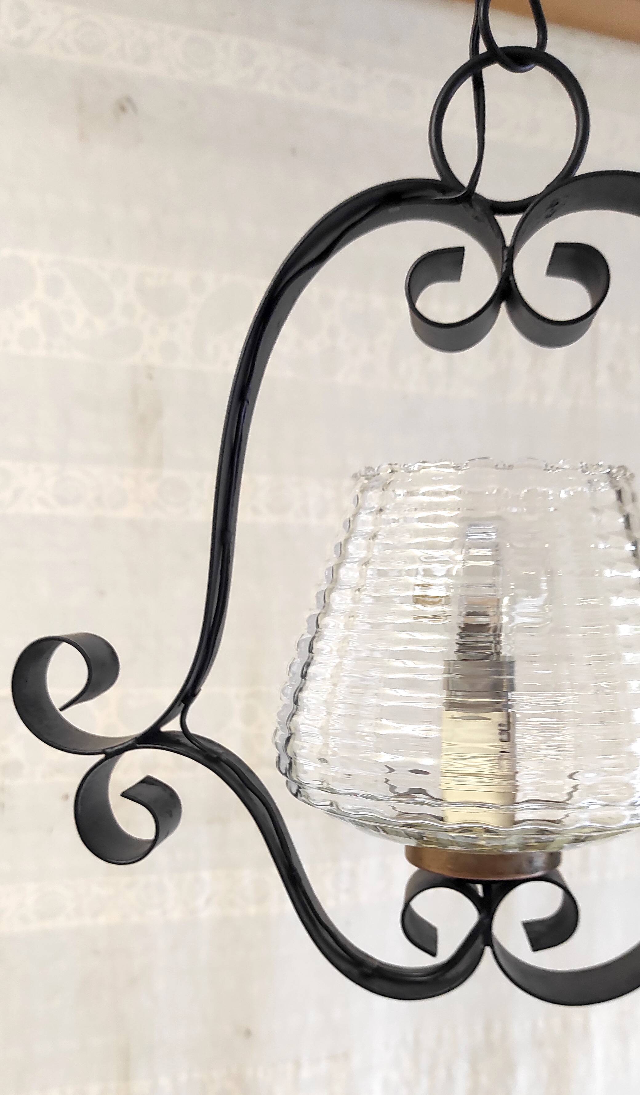 Vintage metal and glass pendant light - mid-20th century