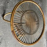Round coffee table in rattan and glass tray