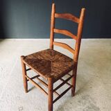 Low rustic ladder back dining chairs in oak and rush, Belgium, 1950s, set of 6.