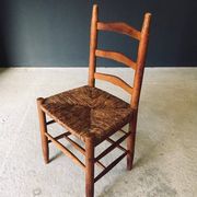 Low rustic ladder back dining chairs in oak and rush, Belgium, 1950s, set of 6.