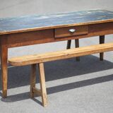 Farmhouse table and its 2 benches, living room table, wooden table with pair of wooden benches