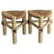 Brutalist Hand-Carved Wood and Fiber Stools, Belgium, Circa 1960s