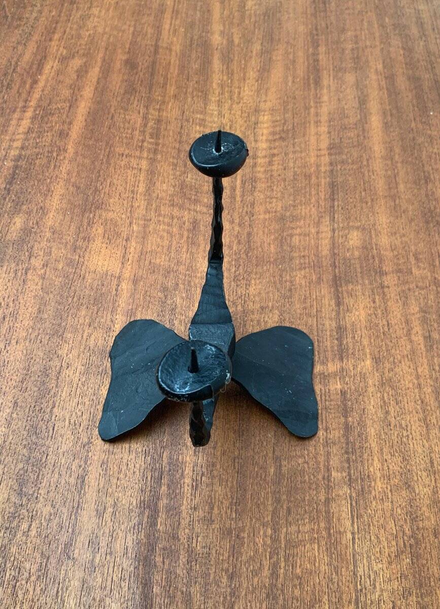 Brutalist wrought iron candlestick from the mid-century by David Palombo, 1960s.