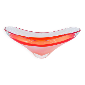 Paul Kedel for Flygsfors Big Coquille Bowl in Orange, White and Clear Glass