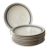 Set of 9 blue and beige striped plates.