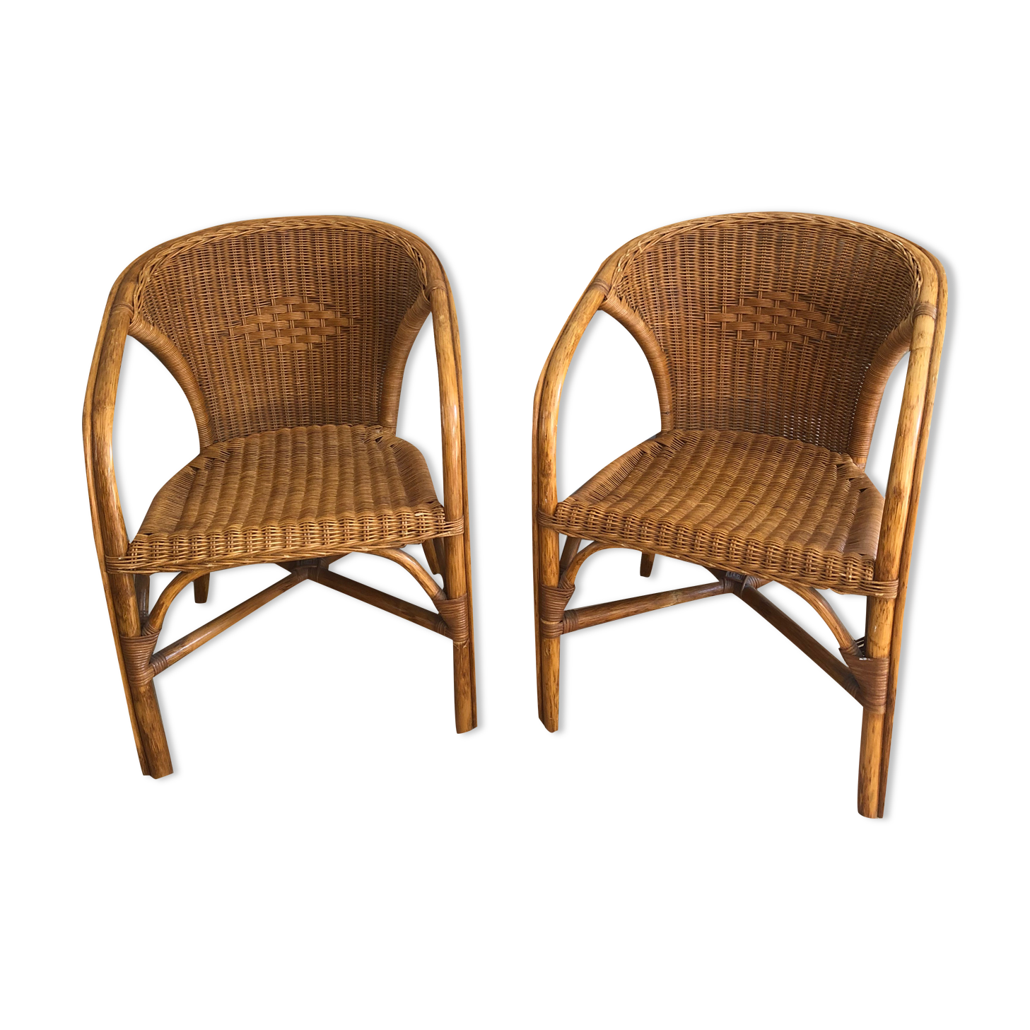 Paire de fauteuils en rotin des années 60