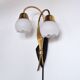 Scandinavian Organic Two Armed Wall Light, Brass and Opaline, 1940-50s