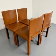 4 camel leather chairs, postmodern design by Paolo Piva for B&B Italia Arcadia.