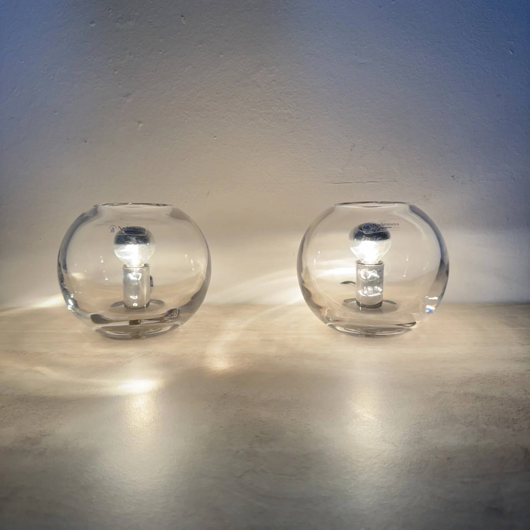 Pair of Nachtmann Leuchten design sphere crystal table lamps, 1970s