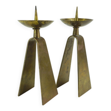 pair of mid century modern brass CANDLE HOLDERS from the 1950s / 60s