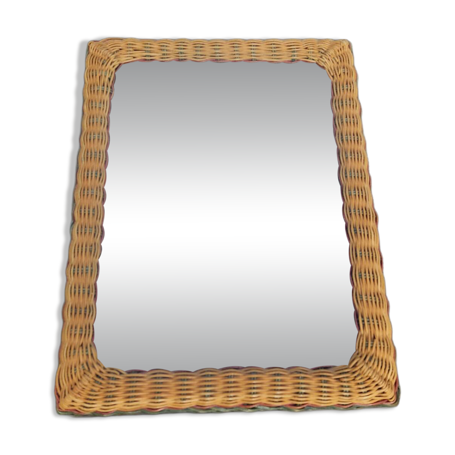 Miroir rectangulaire en rotin : vintage