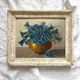 Old painting framed painting bouquet of blue flowers signed Freynal