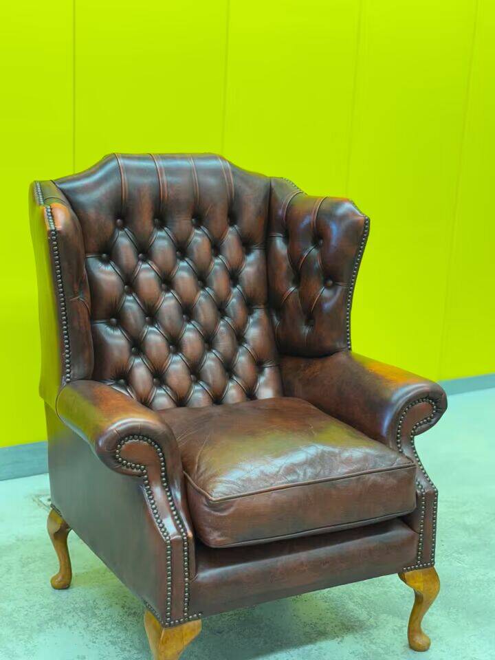Burgundy Leather Wingback Chesterfield Armchair