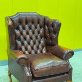 Burgundy Leather Wingback Chesterfield Armchair
