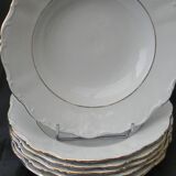 Set of 6 deep porcelain plates. Germany BAVARIA. Gold rim.