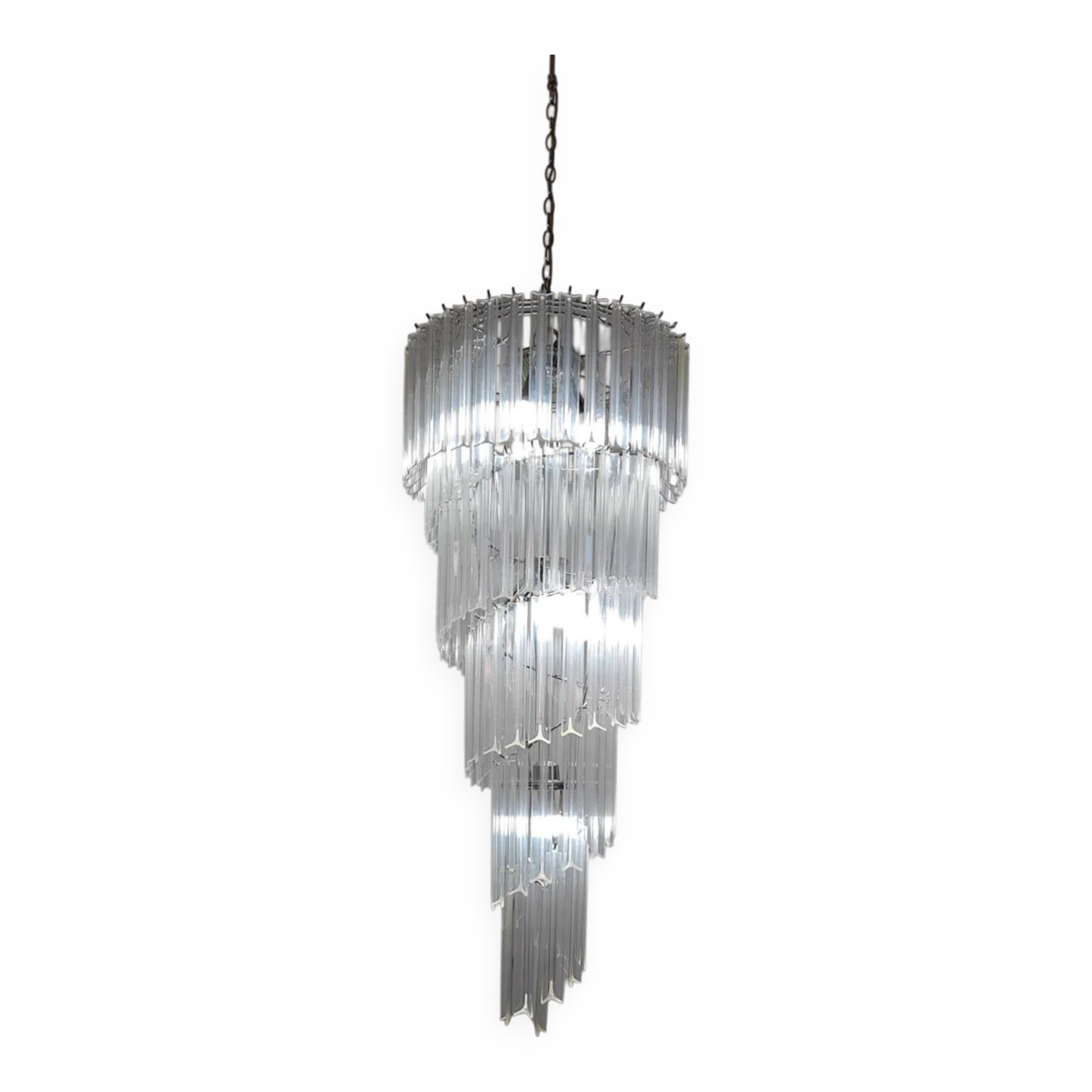 Large spiral chandelier with acrylic crystal trihedrons