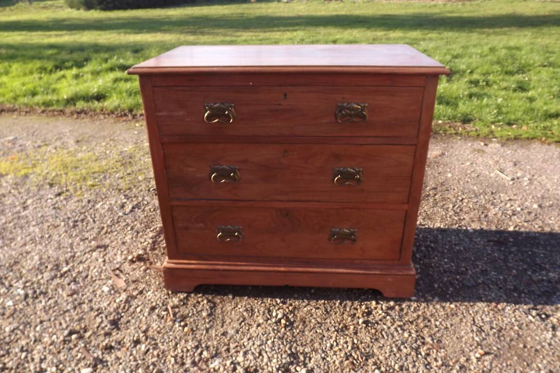 3 drawer chest of drawers walnut and brass