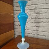 Large vintage blue and white opaline vase