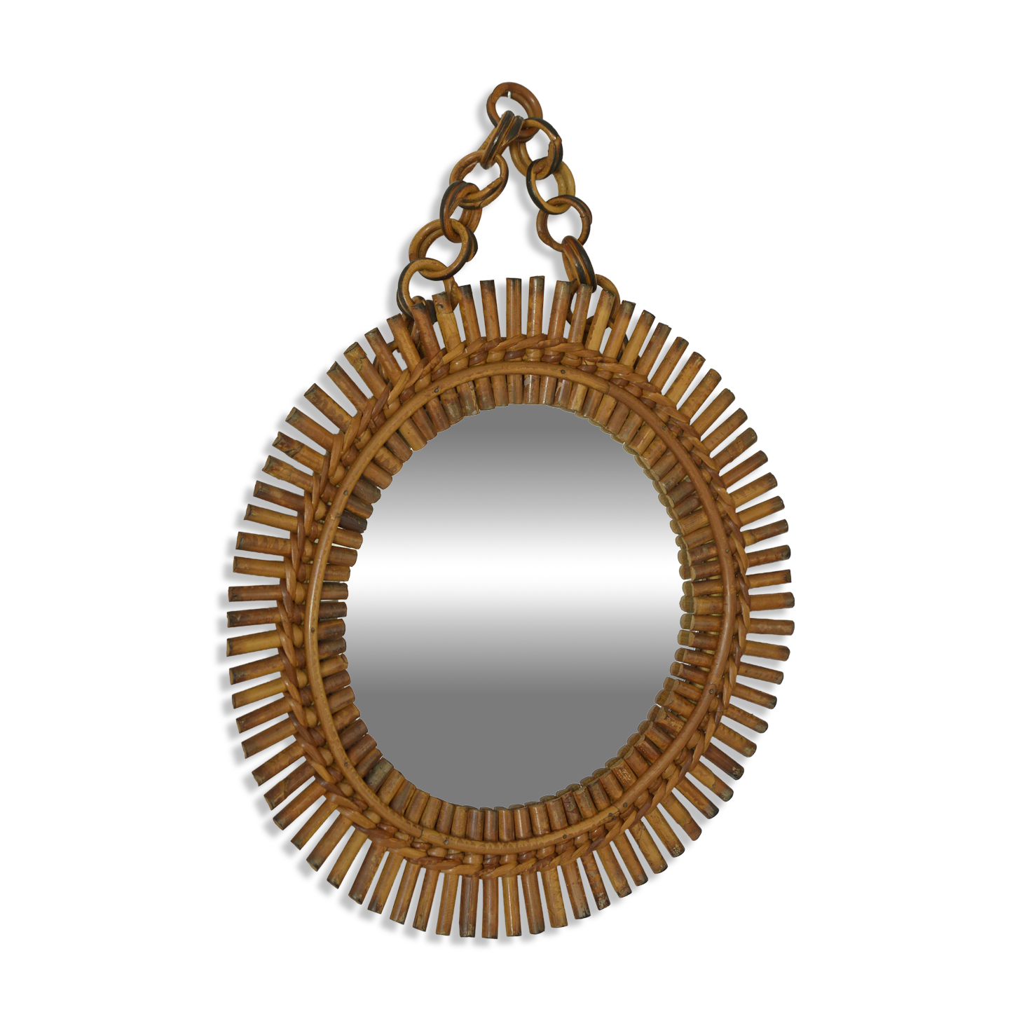 Vintage Bamboo Sunburst Wall Mirror / Mid Century Boho Decor 1970's