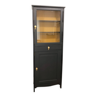 Vintage display cabinet in solid wood, black and yellow