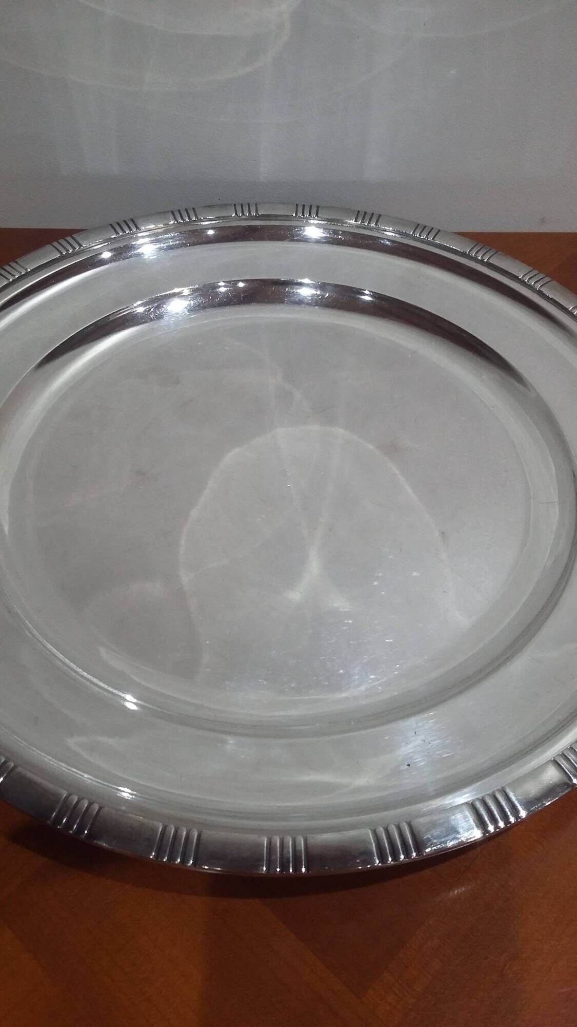 Very Pretty Set of 2 Round Silver-Plated Metal Dishes, Art Deco Orbrille
