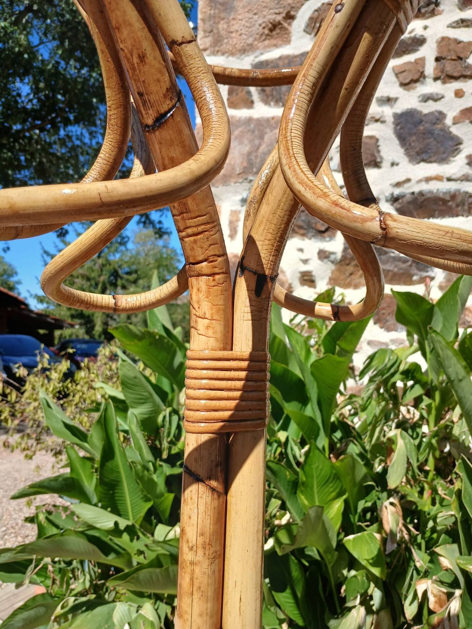 Vintage coat rack in bamboo and rattan