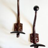 Set of 3 vintage patinated metal coat hooks