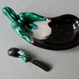 Beurrier en barbotine, aubergine, A. Ferlay Vallauris