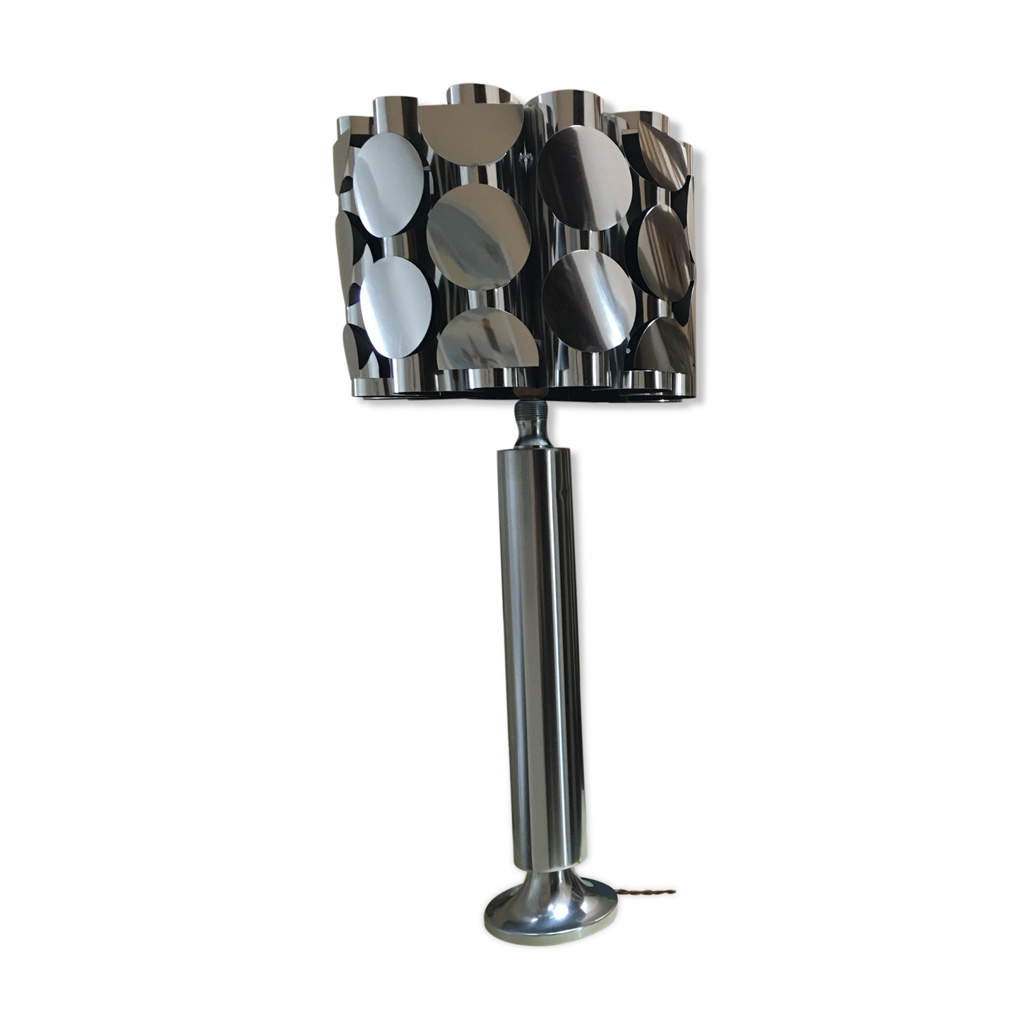 Vintage 70's brushed steel cylindrical lamp