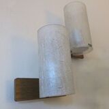 Pair of Doria crackled frosted glass and teak wall lights, 1960s