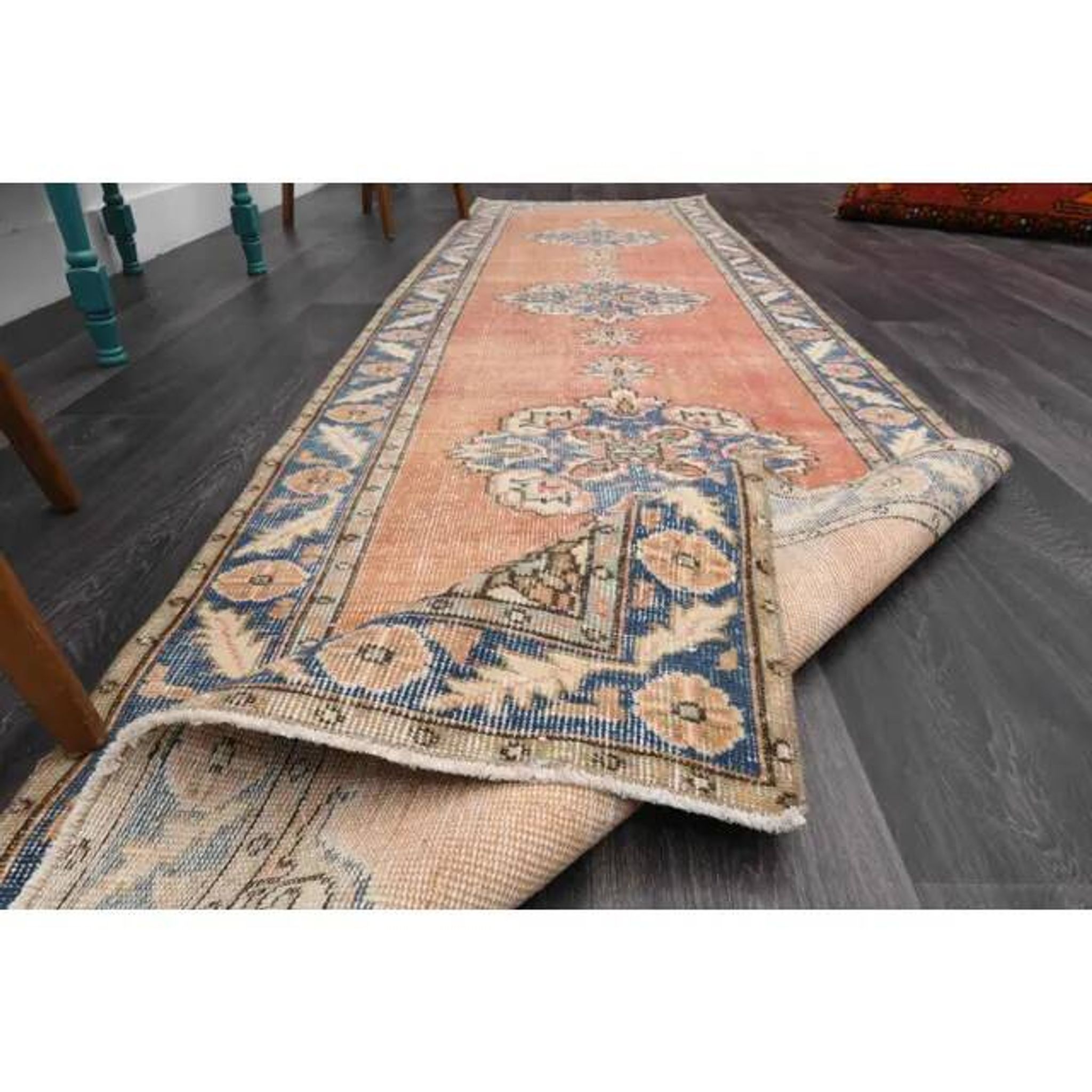 Vintage Turkish Oushak handmade wool cotton red runner rug 94x335