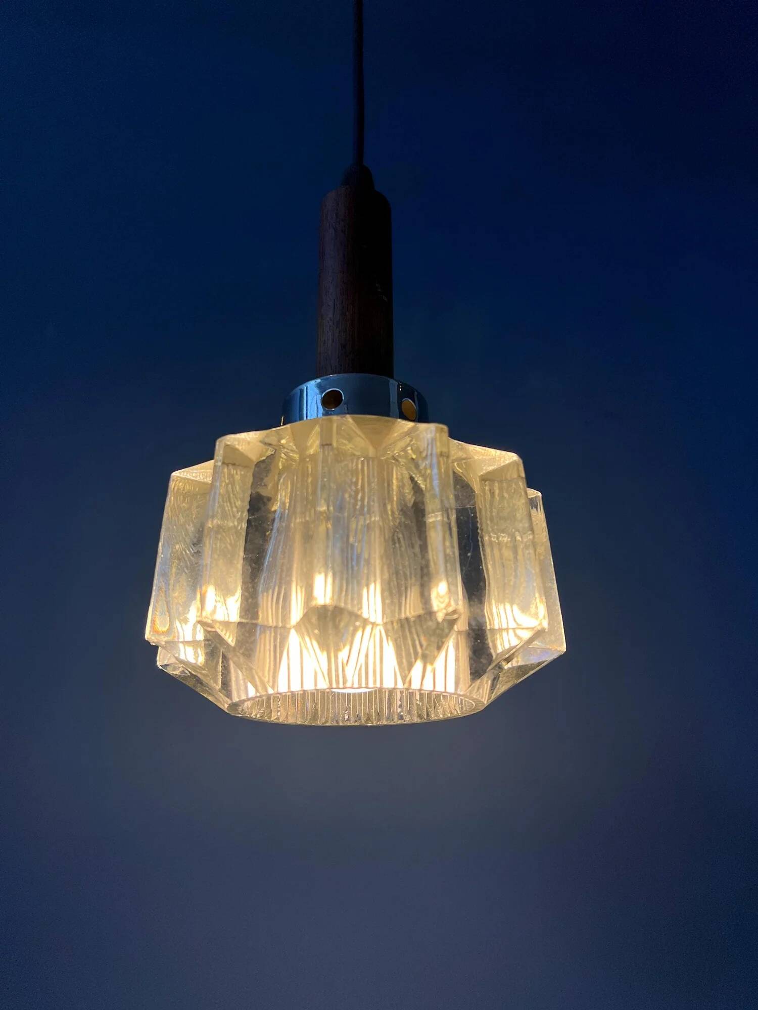 Small mid-century crystal glass pendant lamp