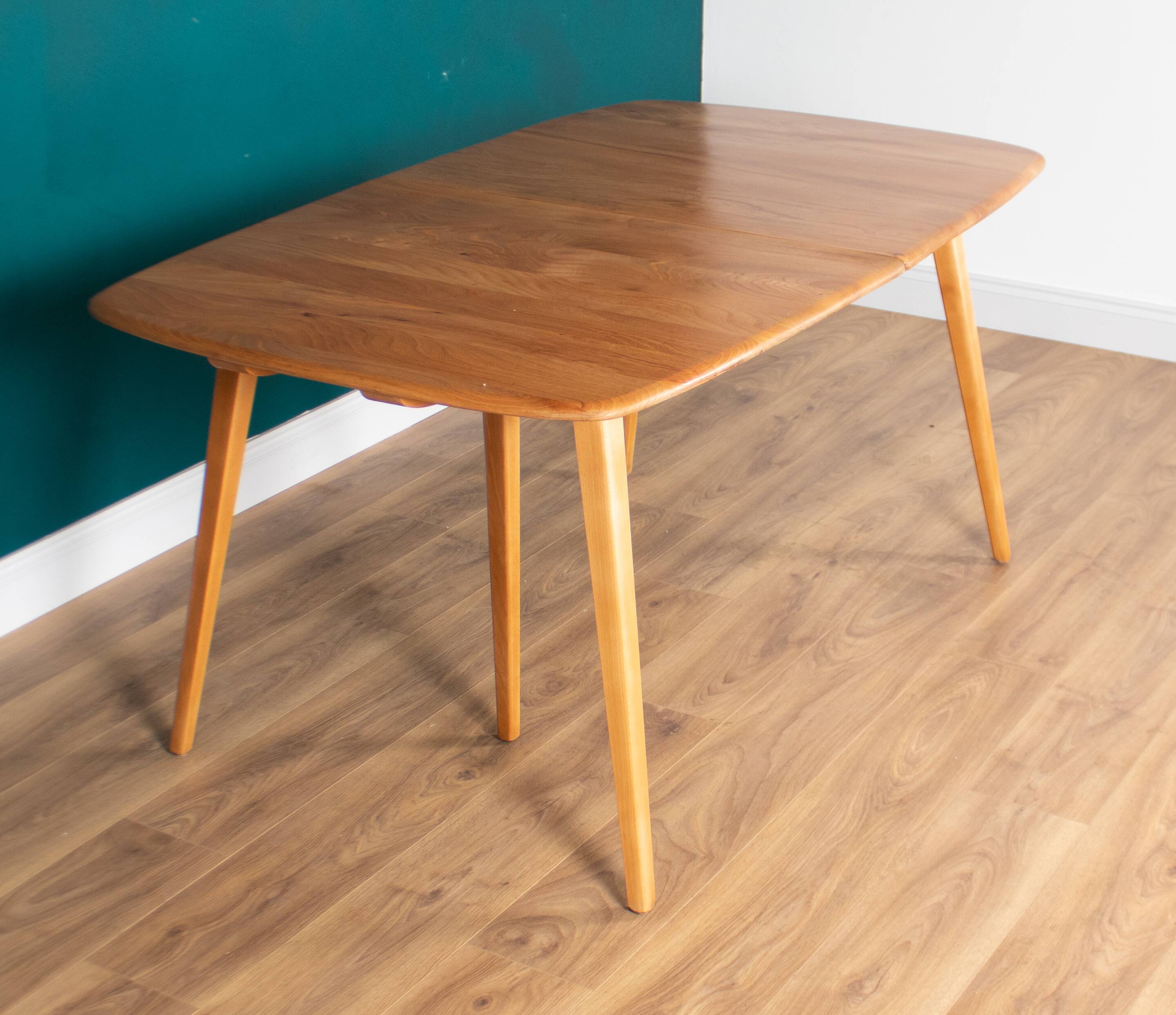 Table de salle à manger rétro en orme blond modèle 444, grande planche et 8 chaises de salle à manger d'orfèvre