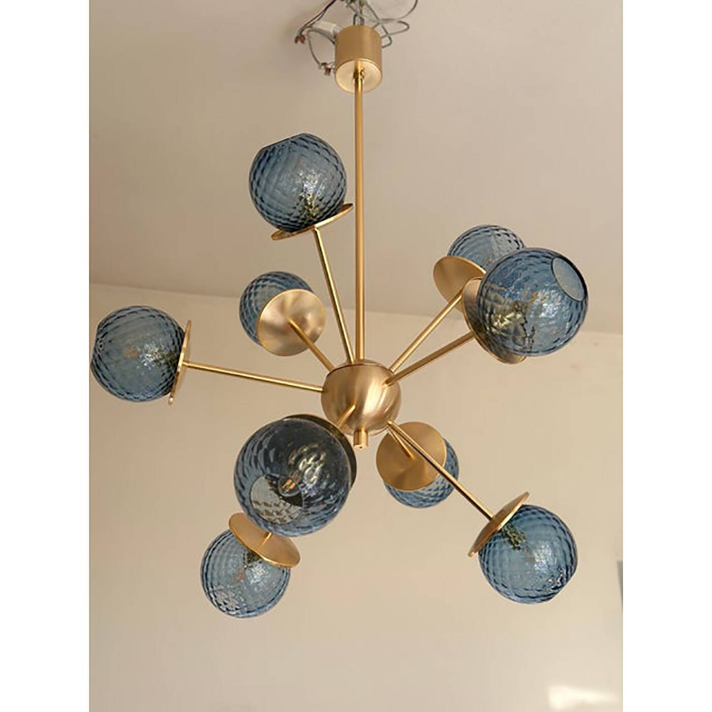 Italian Chandelier Sputnik in Glass Blue "Balloton"