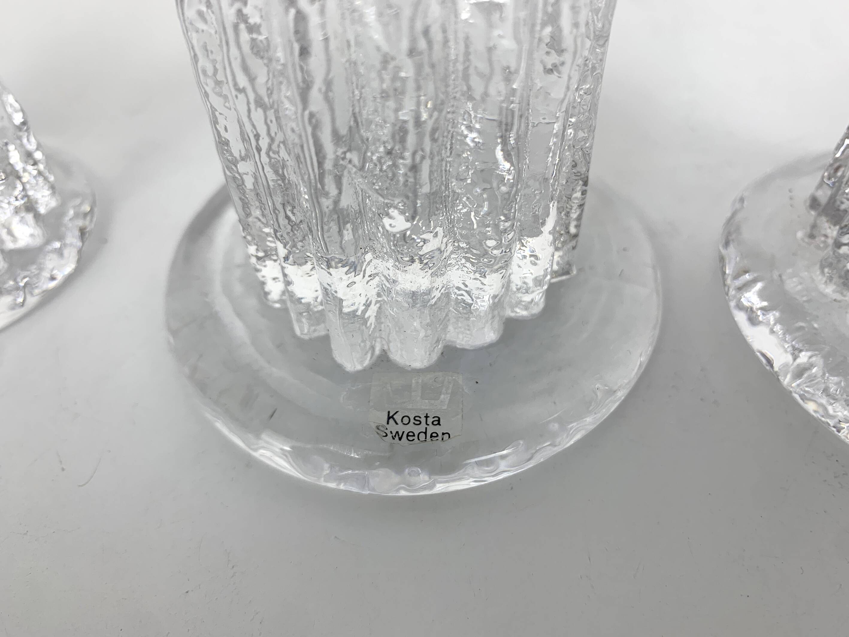 Glass candlesticks, Göran Wärff for Kosta Boda, Sweden, 1970s, set of 3