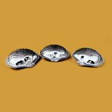 Set of 3 vintage shell butter dishes in stainless steel and cobalt blue glass