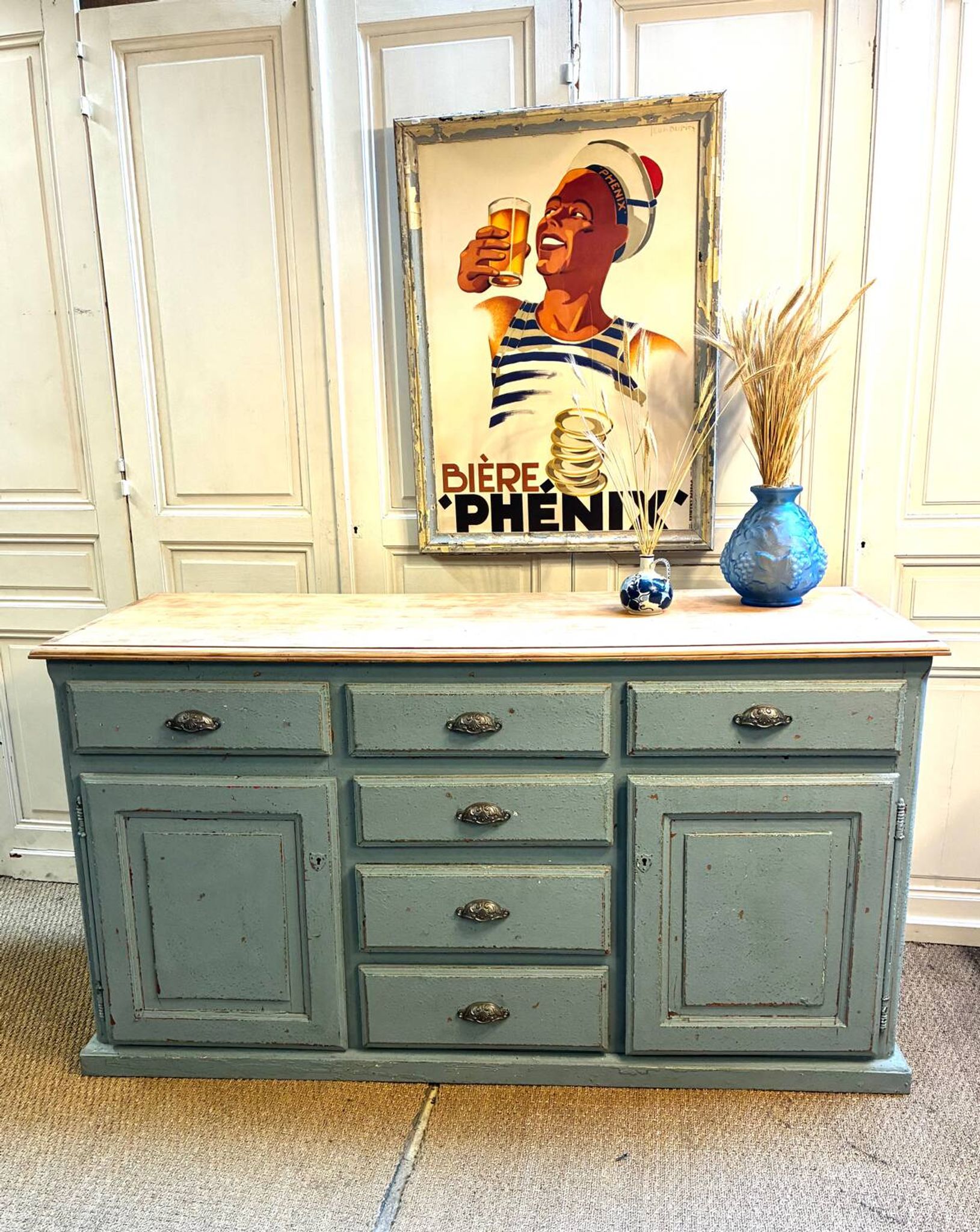 Old piece of furniture with six drawers and two doors