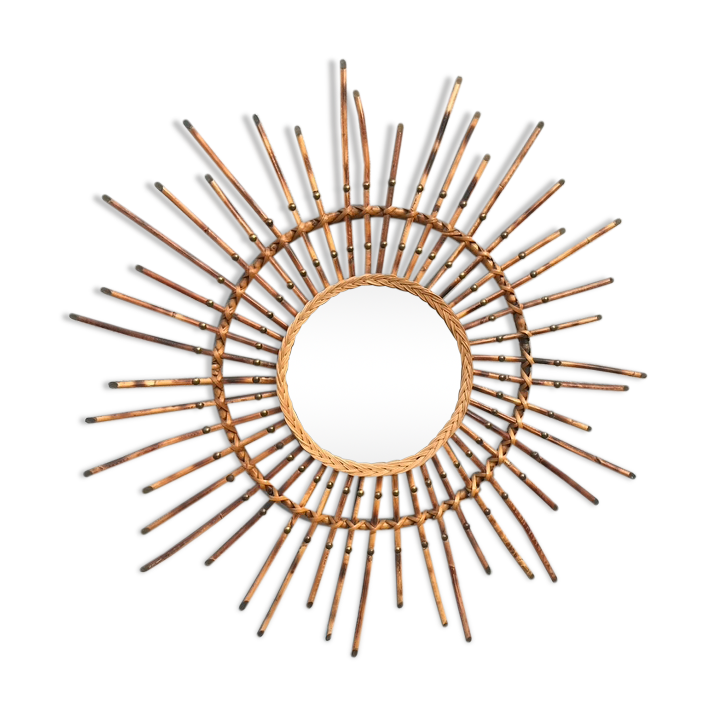 Miroir soleil rotin flammé 79cm