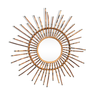 Miroir soleil rotin flammé 79cm