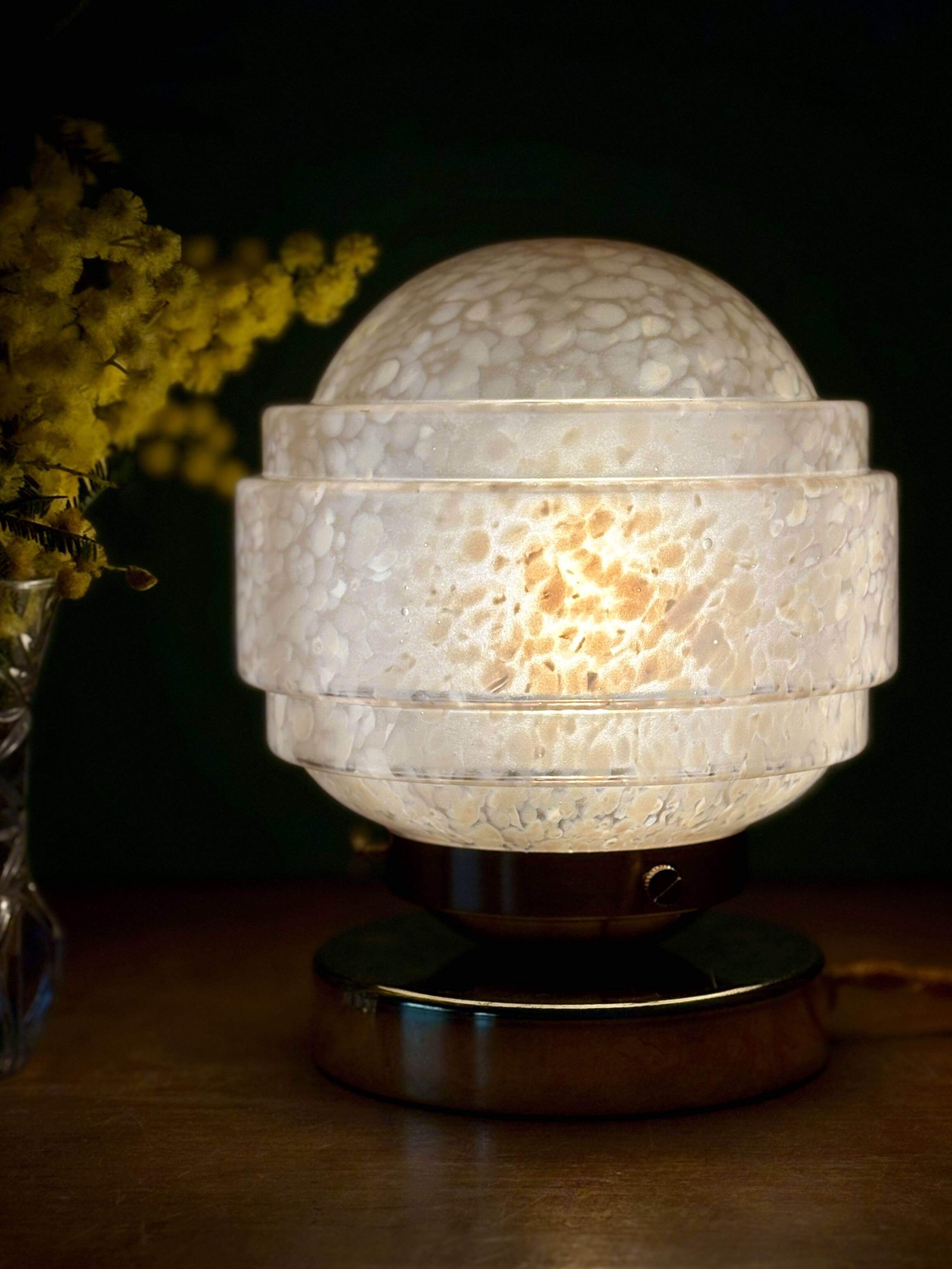 Vintage glass globe table lamp in pink from Clichy.