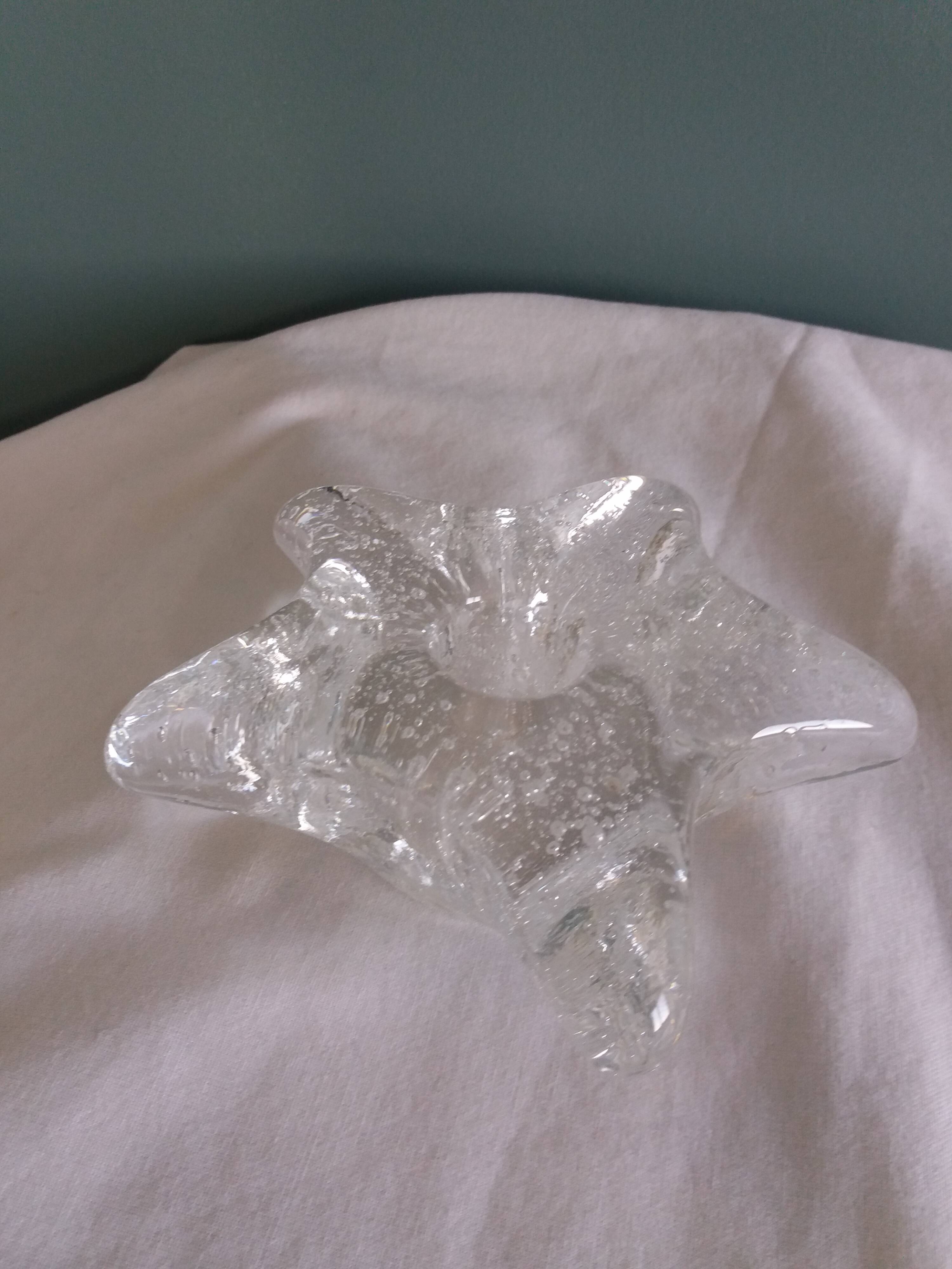 Star candle holder in glass or bubbled crystal, Biot style
