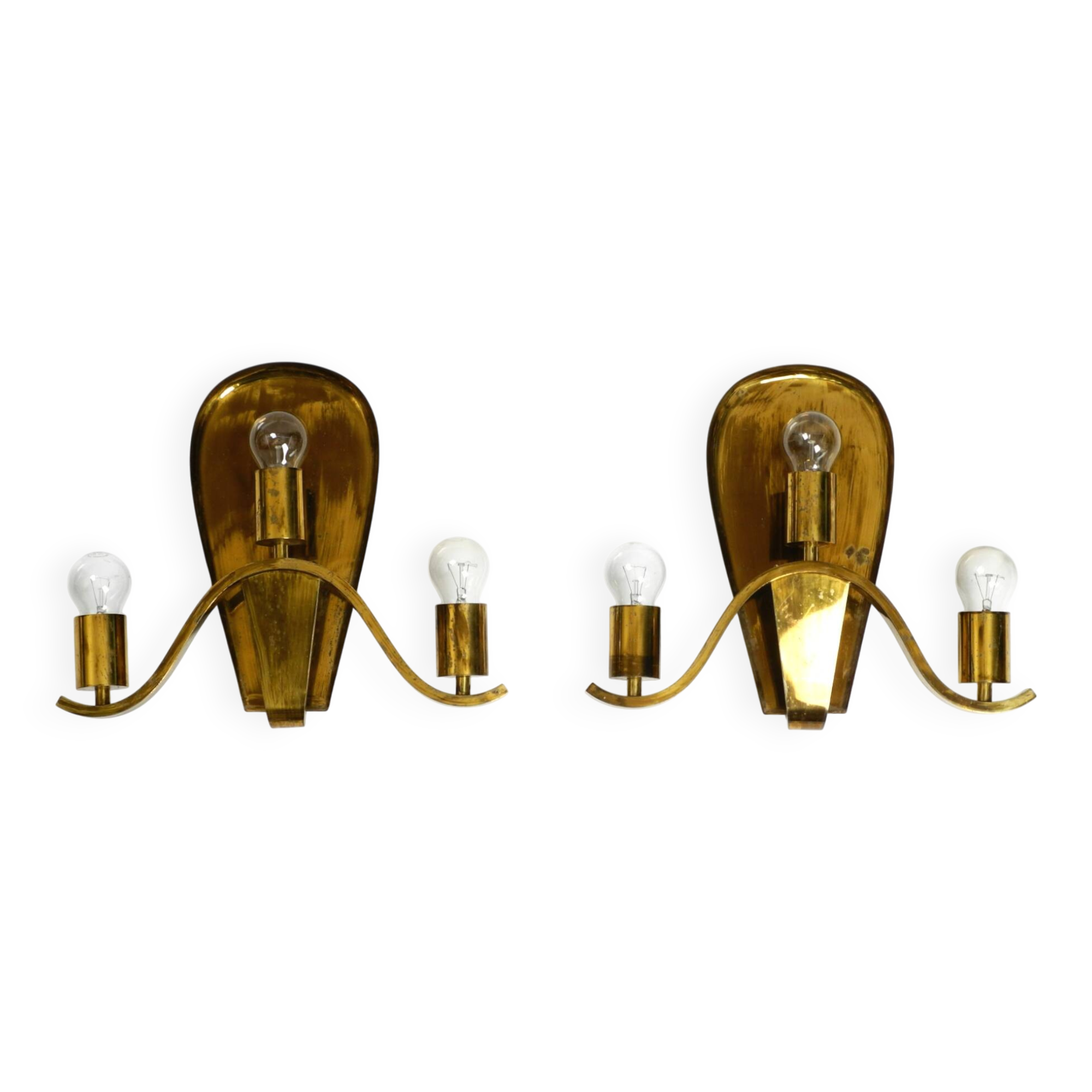 Pair of large heavy Mid Century brass wall lights from a German church